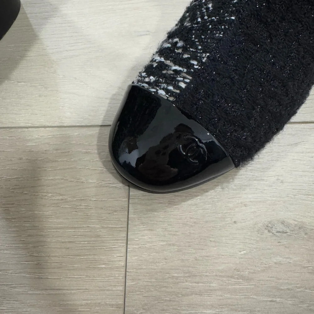 CHANEL Two Tone Tweed Boots 37.5